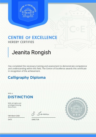 Jeanita Rongish calligraphy continuing education diploma