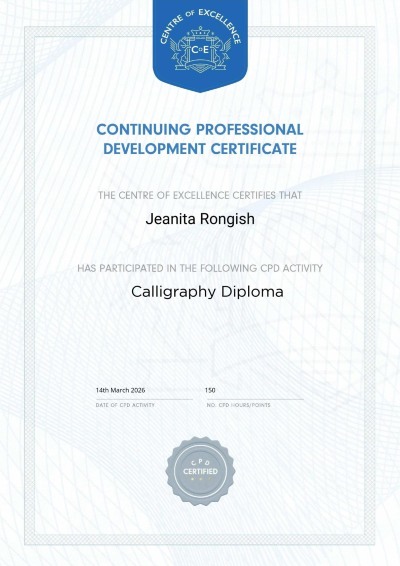 Jeanita Rongish calligraphy continuing education certificate