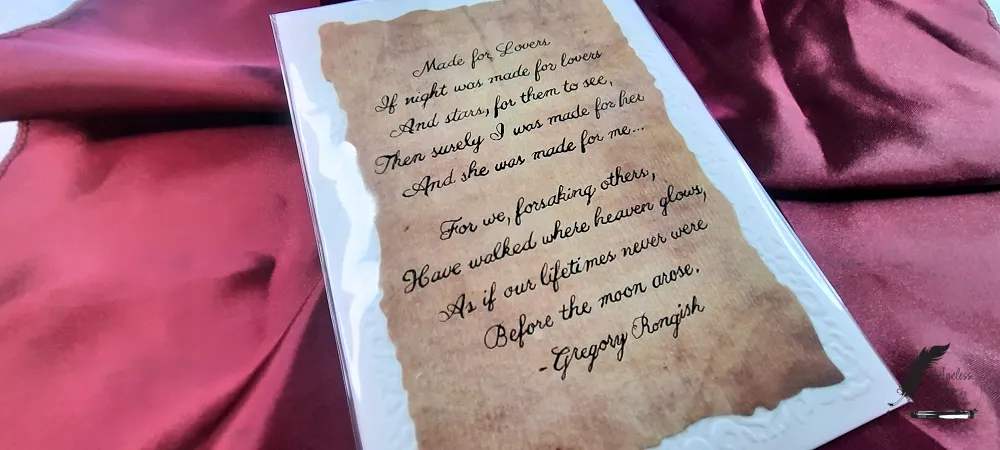 Luxury archival wall poetry by Gregory Rongish, beautifully hand-calligraphed on archival paper for timeless display