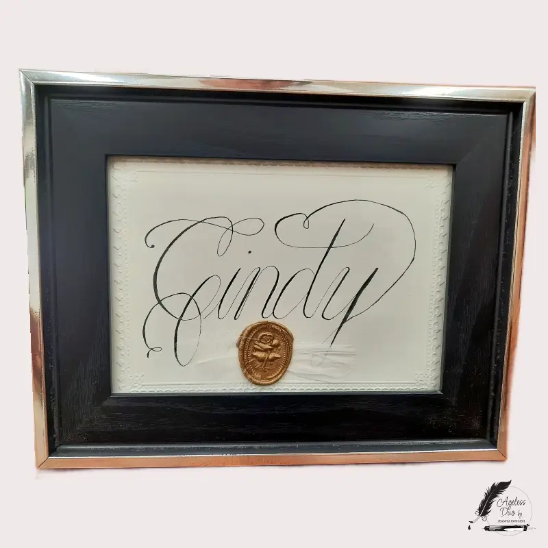 Cindy — Personalized Calligraphic Name Art Personalized calligraphic name art reading Cindy with feather and wax seal