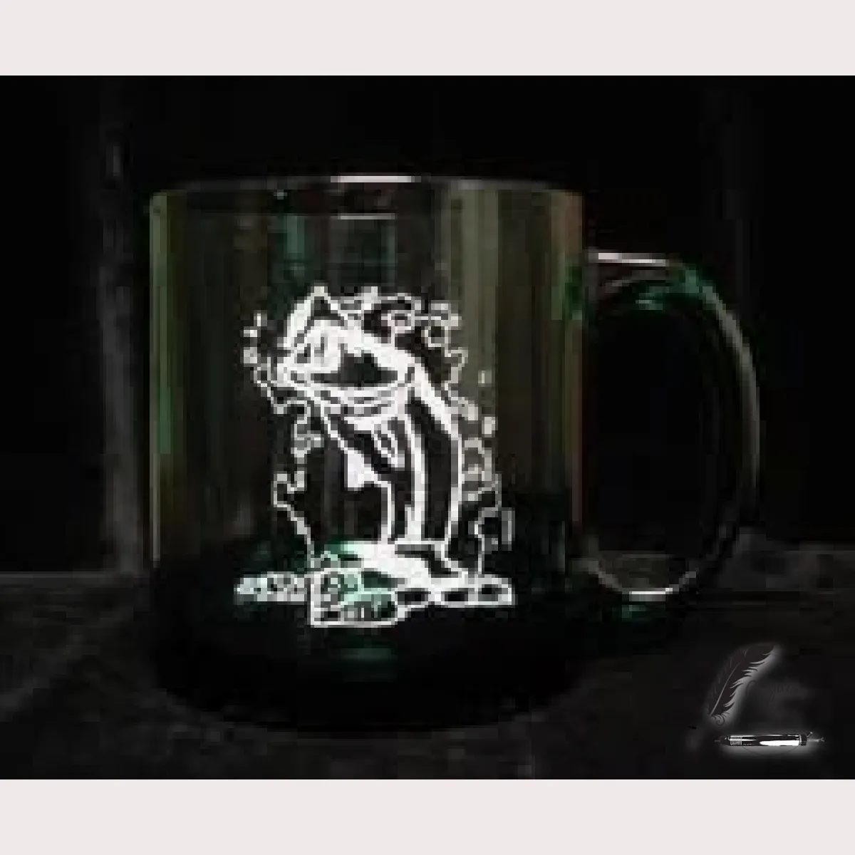 Custom engraved coffee mugs featuring a bass fish
