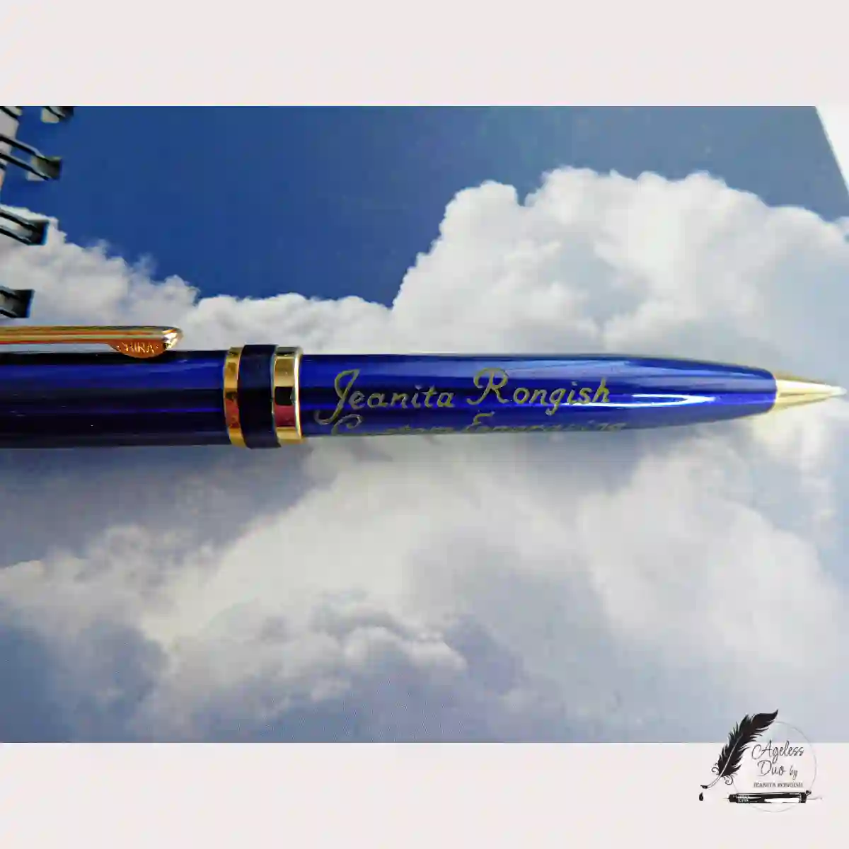 Blue pen engraved with the name Jeanita Rongish