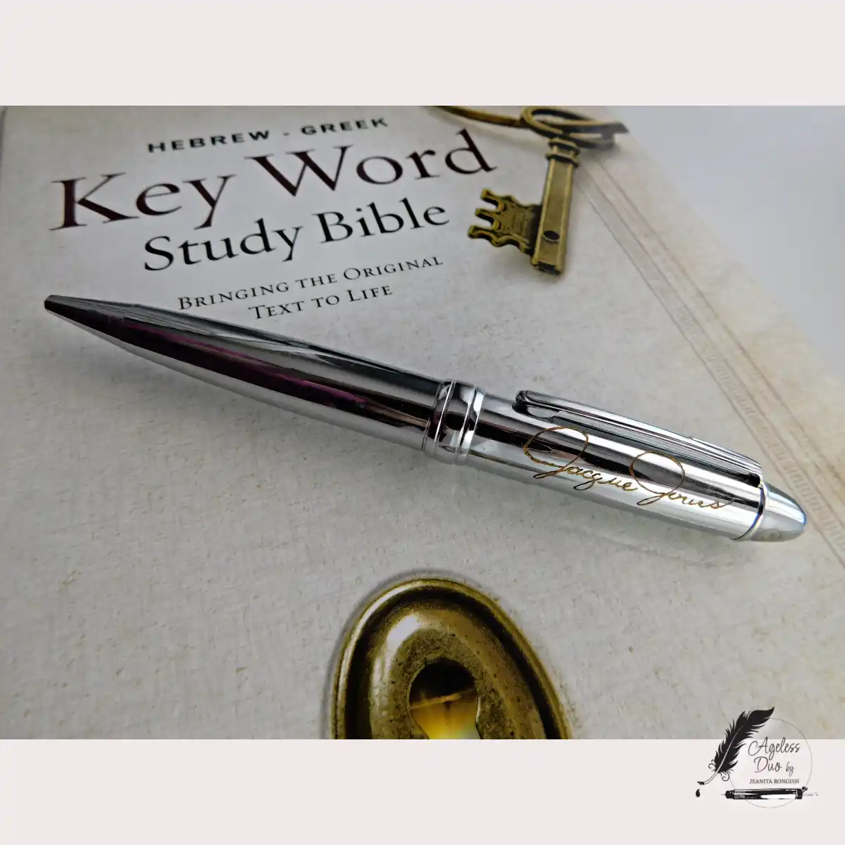 Silver pen engraved with a customer's handwritten signature