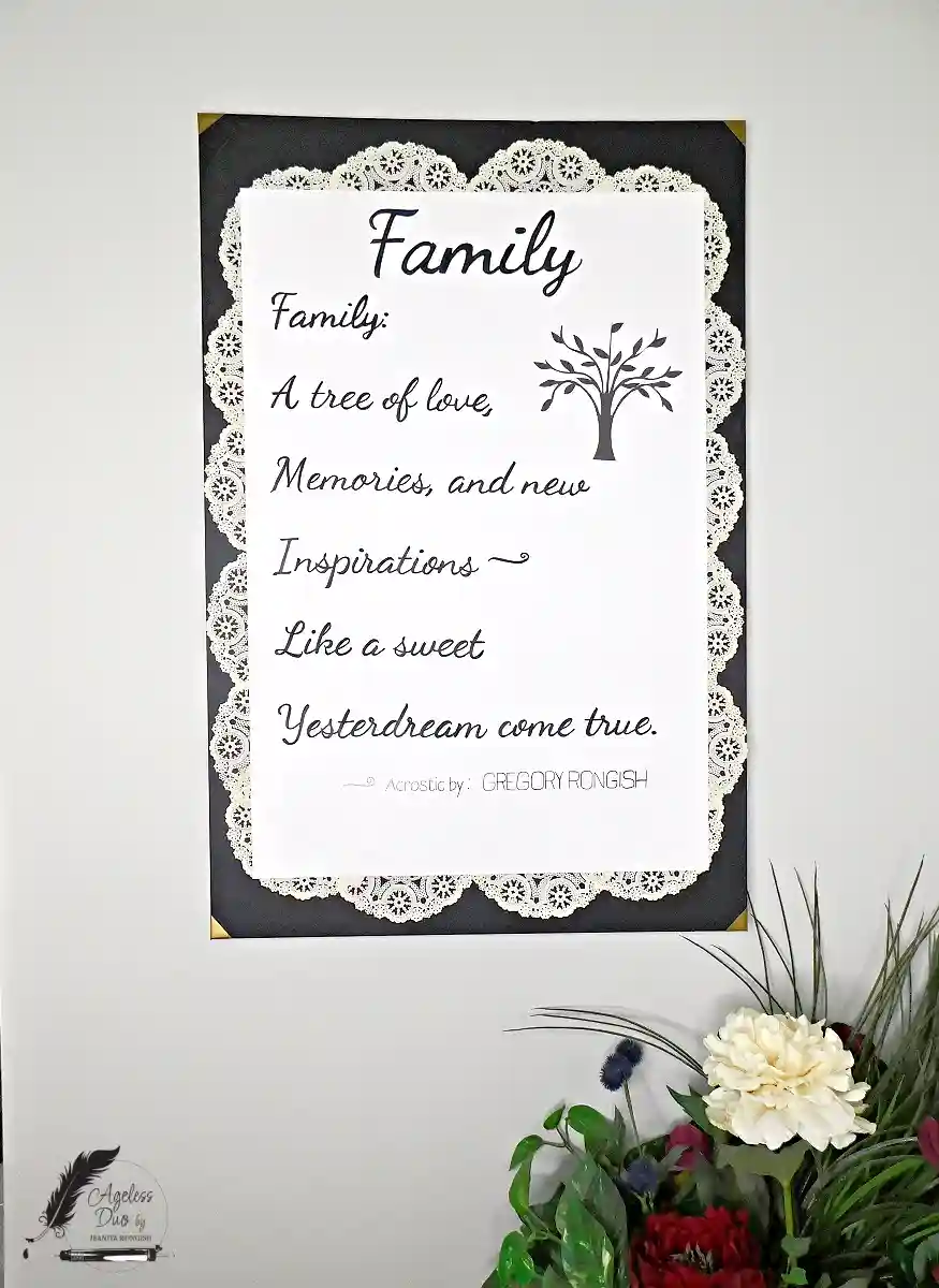 Family — 20 × 30 Inch Calligraphic Wall Art 20 by 30 inch family acrostic poem written in calligraphy as wall art