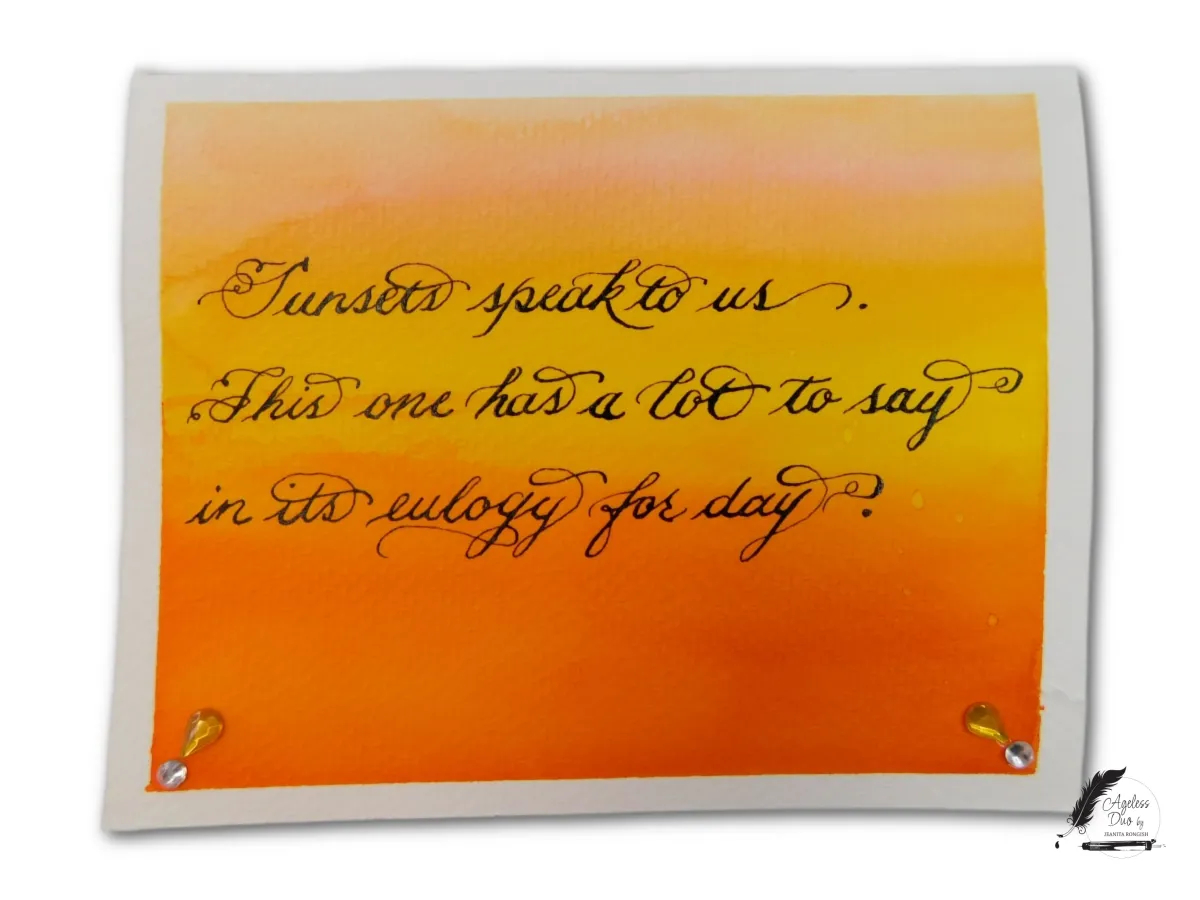 Sunset Haiku — Calligraphy and Watercolor Original sunset haiku by Gregory Rongish written in hand calligraphy over watercolor artwork