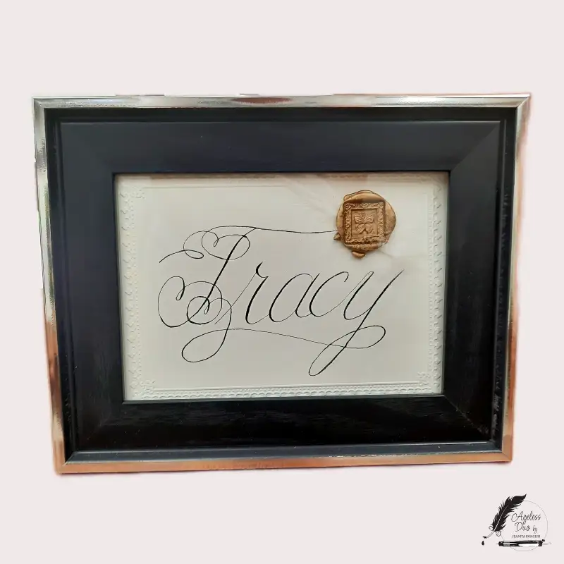 Tracy — Personalized Calligraphic Name Art Personalized calligraphic name art reading Tracy with feather and wax seal